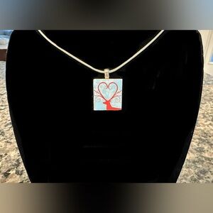 Hand Crafted Reindeer Heart Scrabble Tile Pendant